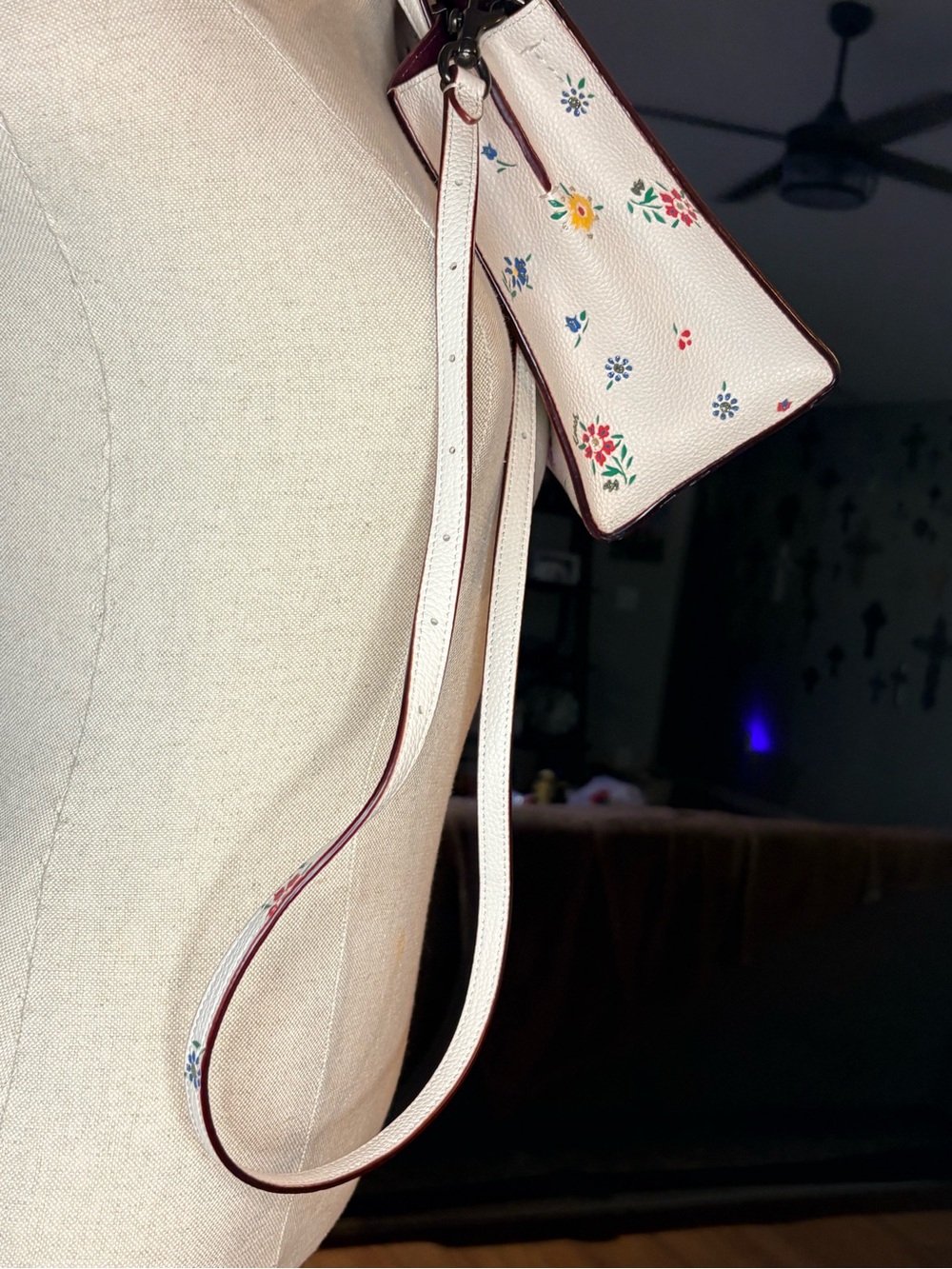 Coach Cream Leather Tote with Multicolor Floral Print - Picture 7 of 9